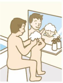 子どもを洗う様子の絵